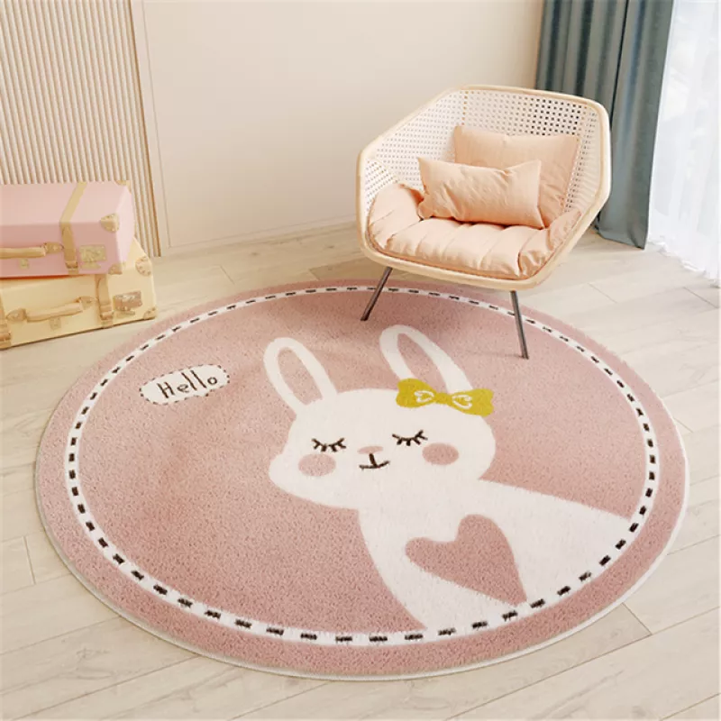 Tapis enfant rose avec dessin de lapin blanc