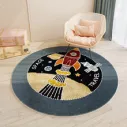 Tapis enfant rond gris avec dessin de fusée