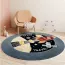 Tapis enfant rond gris avec dessin de fusée
