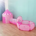 Tipi enfant rose avec une piscine à balle et un tunnel rampant