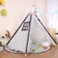 Tipi Enfant en bois et coton blanc avec étoiles bleu marine