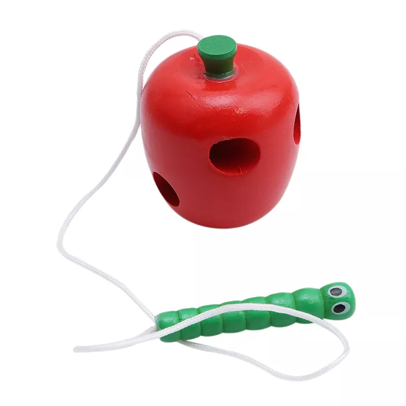 Casse tête en bois en forme de pomme avec son ver