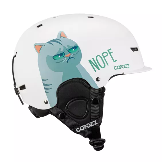 Casque de vélo enfant blanc à motif chat en colère bleu