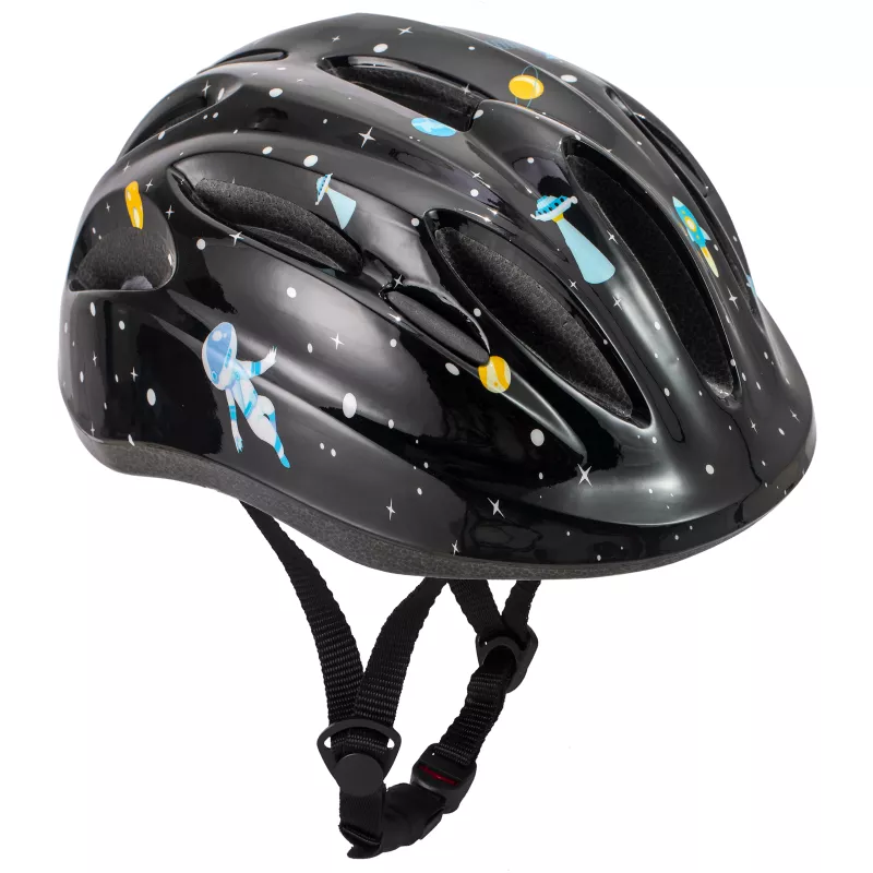 Casque vélo enfant noir à motif espace