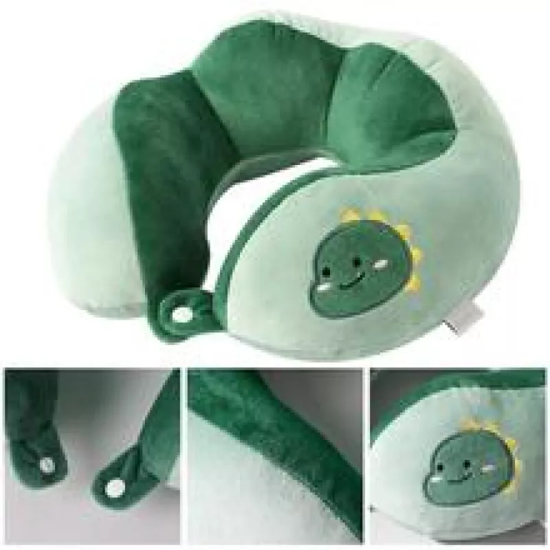 Coussin enfant vert en U avec motif brodé dinosaure