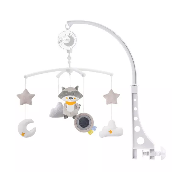 Mobile bébé musical avec peluche raton laveur suspendu 