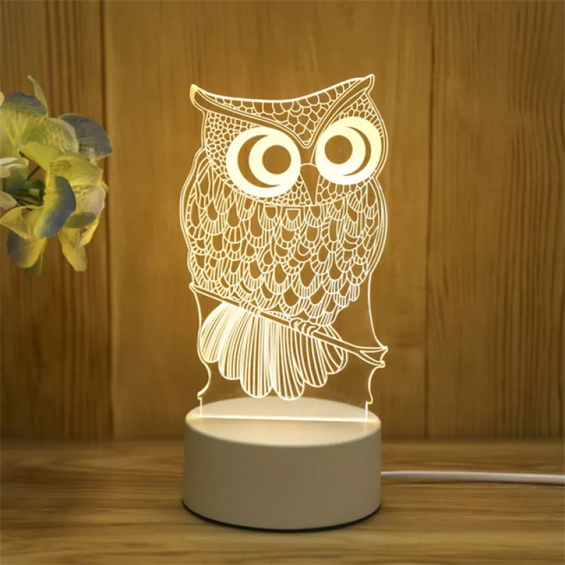 Lampes de chevet enfant LED hibou 3D créative