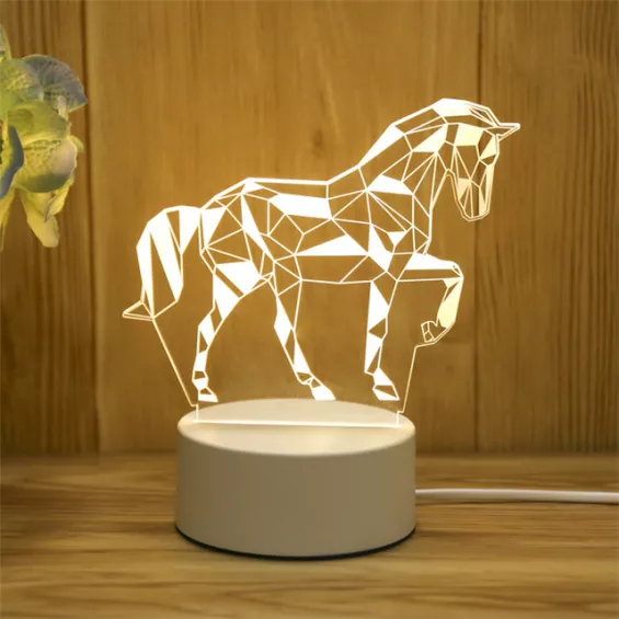 Lampe de chevet enfant LED cheval 3D créative