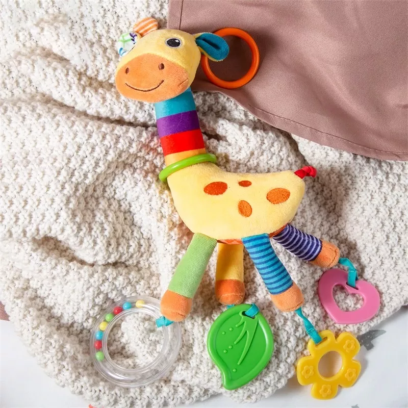 Hochet bébé girafe multicolore en peluche 