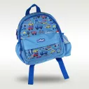 Cartable bleu original imprimé avec des petits véhicules 