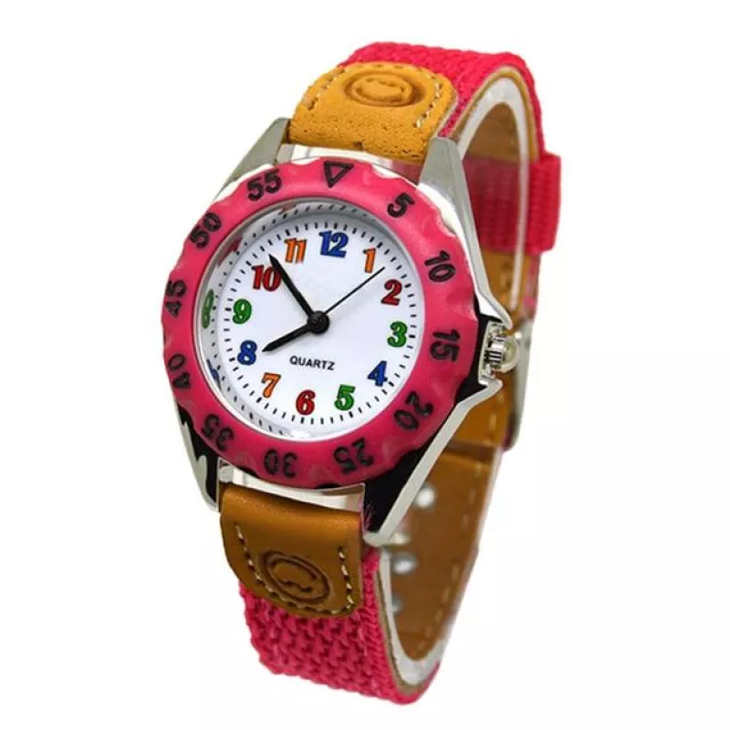 Montre enfant à chiffres multicolores avec joli bracelet en tissu